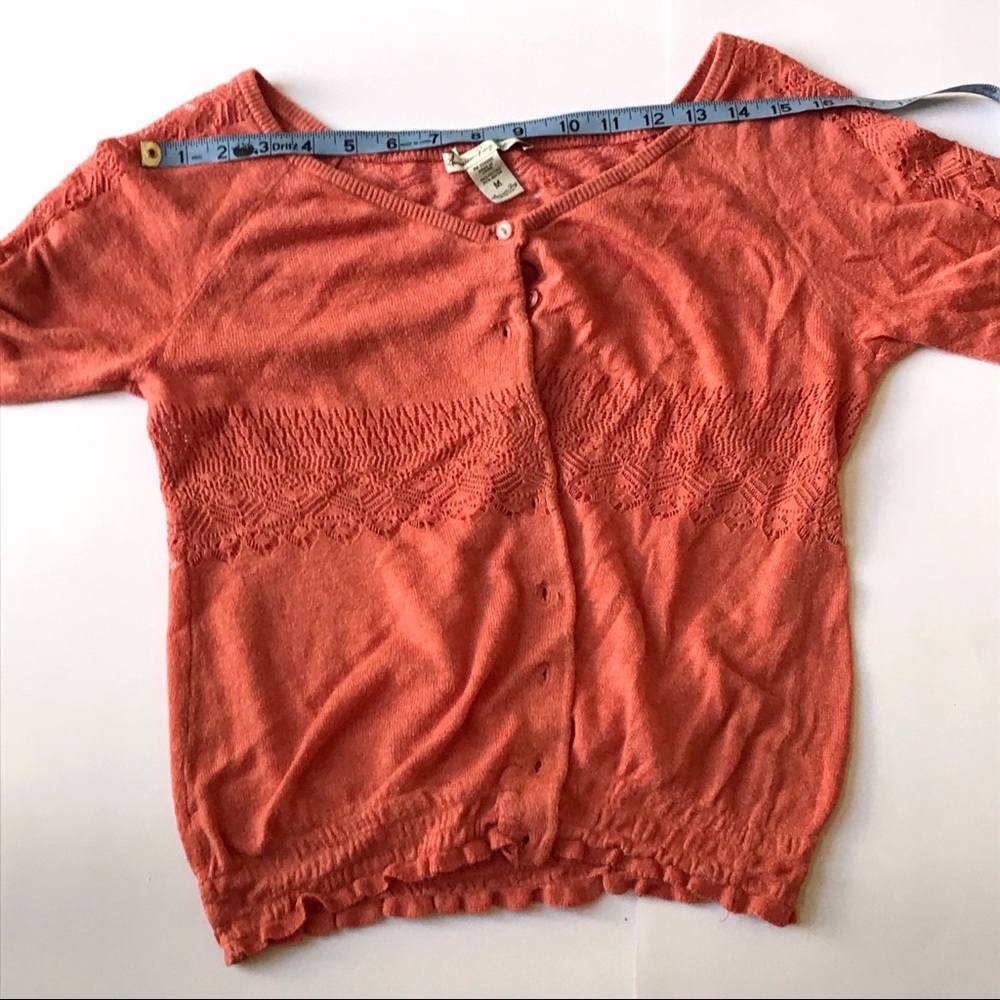 Burnt Orange Fall Cardigan Lacy Knit Half Sleeve
